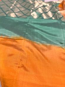 Sage Green and Burnt Orange Pure Silk Saree with Woven Pallu, Tassels and Unstitched Blouse Piece
