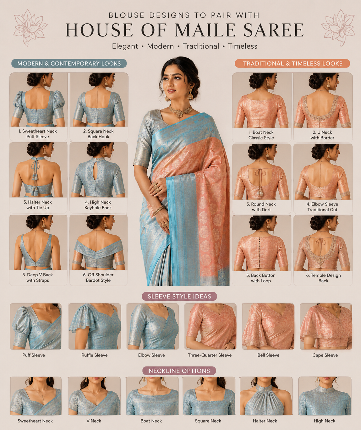 Peach and Sky Blue Pure Silk Saree with Woven Border, Tassels and Unstitched Blouse Piece