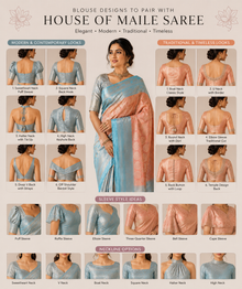 Peach and Sky Blue Pure Silk Saree with Woven Border, Tassels and Unstitched Blouse Piece