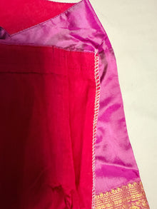 Magenta and Silver-Grey Pure Mysore Silk Saree with Gold Woven Border, Tassels and Stitched Blouse