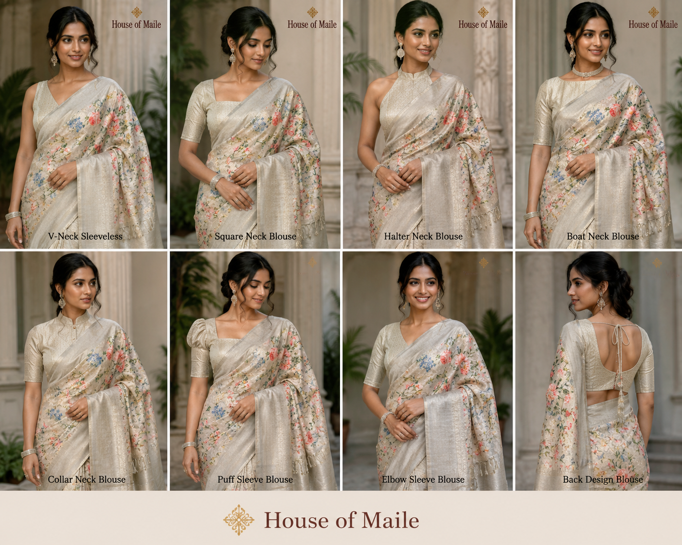 Silver Grey Floral Woven Saree with Tassels and Unstitched Blouse Piece