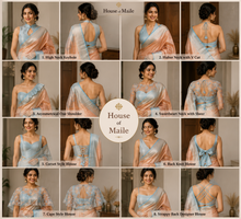 Peach and Sky Blue Pure Silk Saree with Woven Border, Tassels and Unstitched Blouse Piece