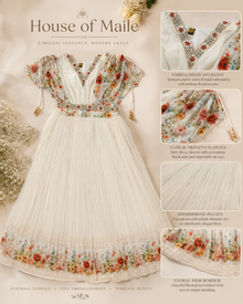 Ivory Floral Ready-to-Wear Lehenga Set with adjustable Puff-Sleeve Blouse and Can-Can